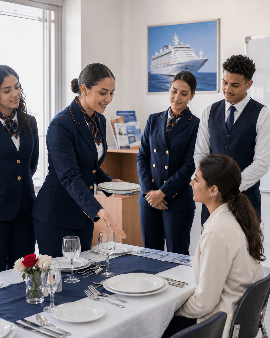 Étudiants Métiers de Croisière en atelier service à bord